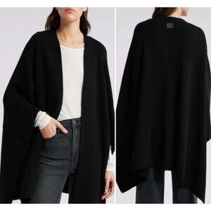 NWT AllSaints Travelling Rib Ruana Chunky Knit Open Cardigan-Black-One Size